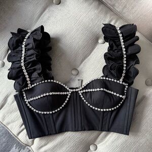 AREA Crystal-embellished cropped top 4 Black New